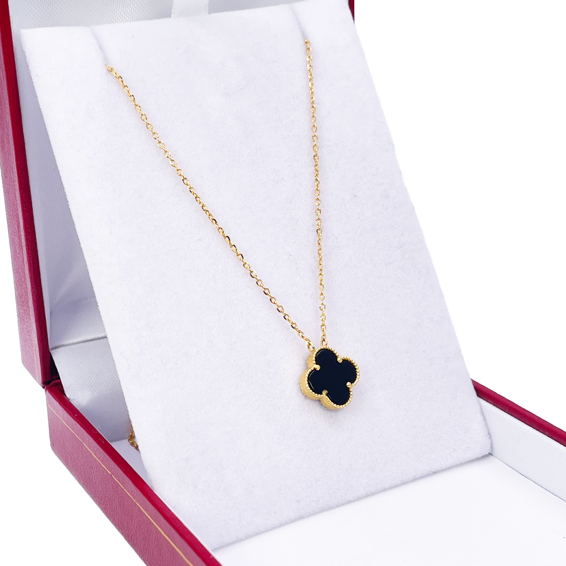 22ct Yellow Gold Black Onyx Single Clover Necklace 17.5 Inches  Diamond Bracelets