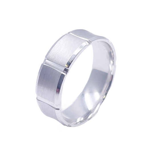 Mens Platinum Wedding Band 7mm Square Matt Finish & Bevelled Edges Heavy Weight