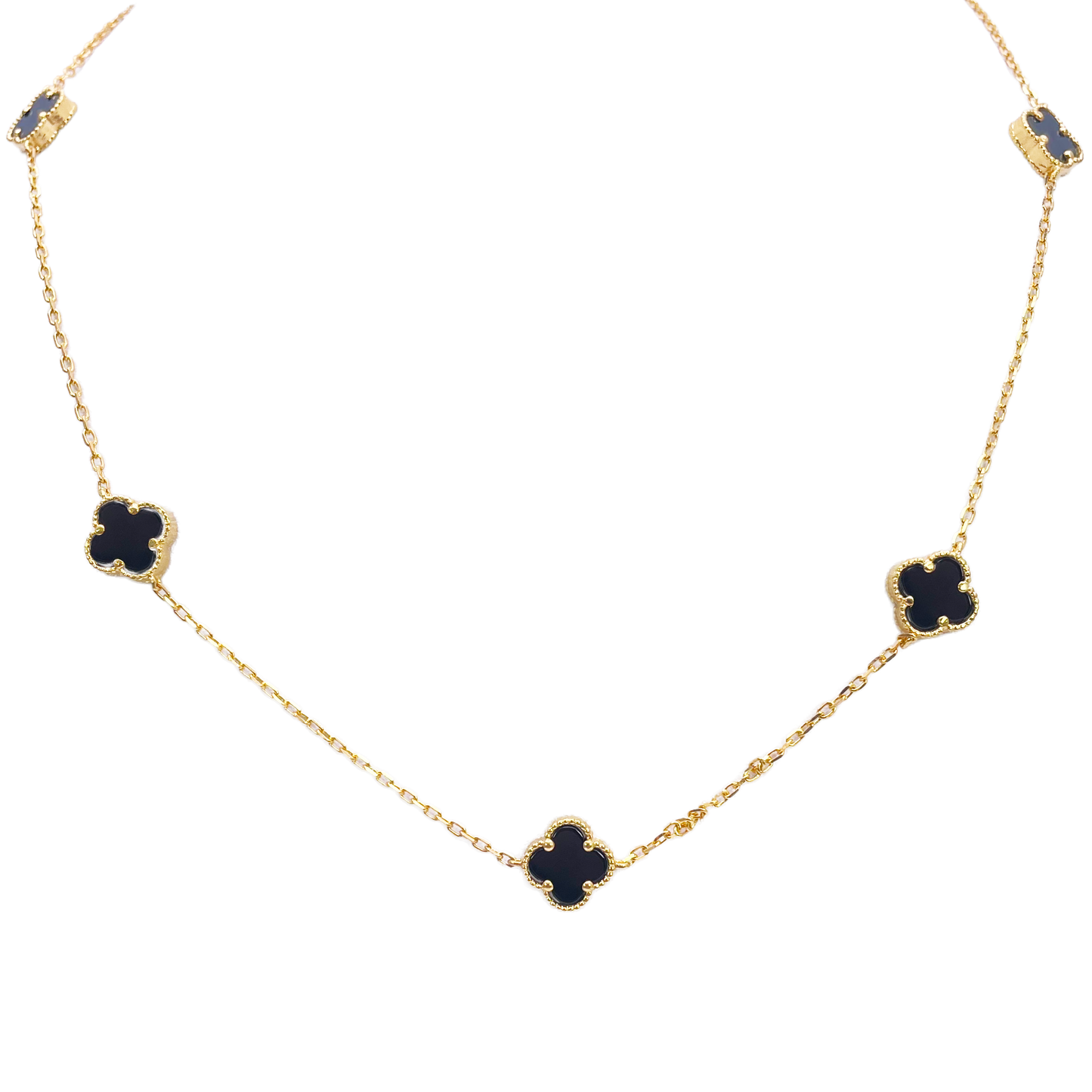 22ct Yellow Gold Black Onyx Clover Necklace 19.5"inches Width 9.4mm