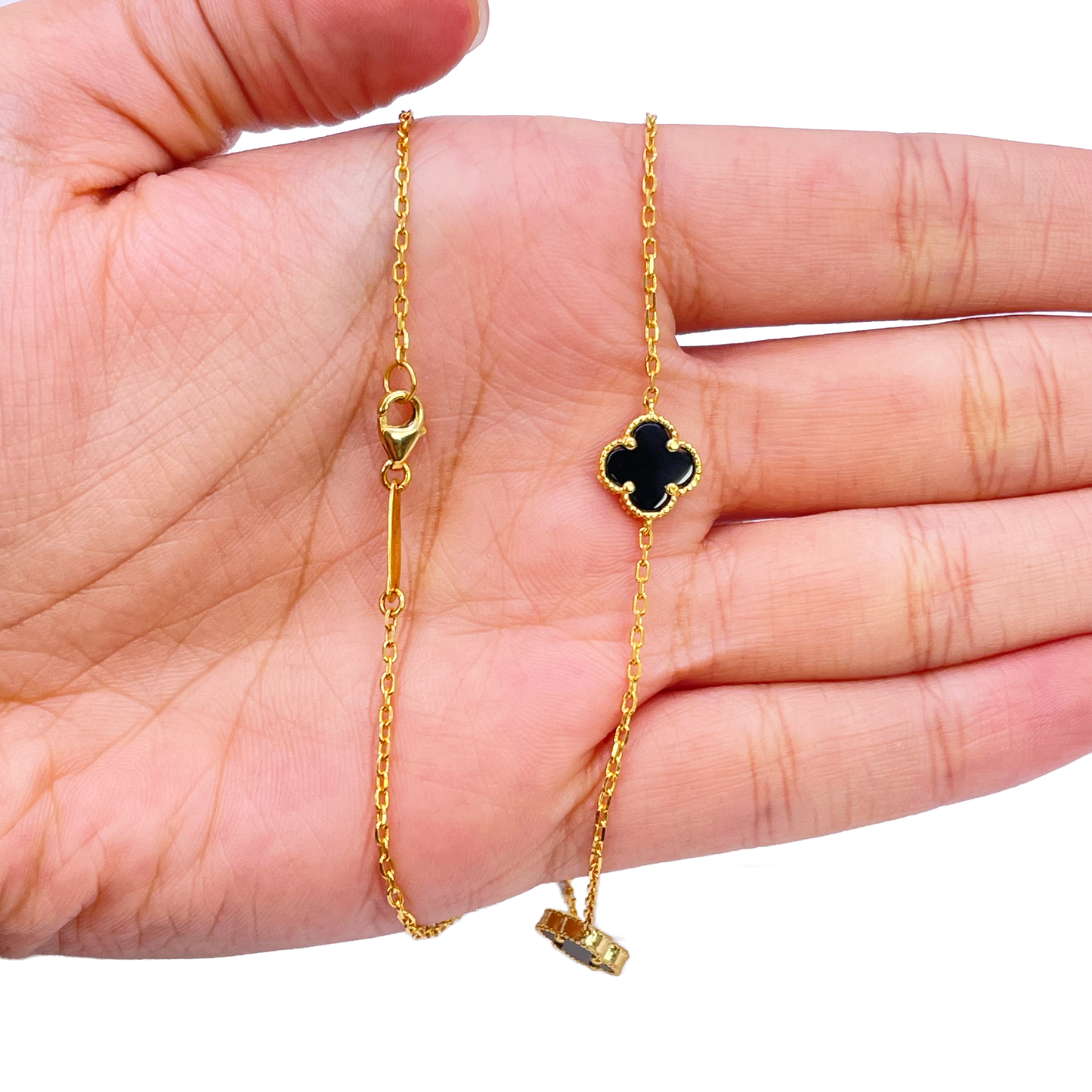 22ct Yellow Gold Black Onyx Clover Necklace 19.5"inches Width 9.4mm