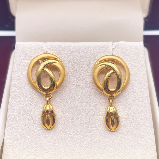 22ct Yellow Gold High Polished & Matt Fancy Drop Earrings 3.3gm