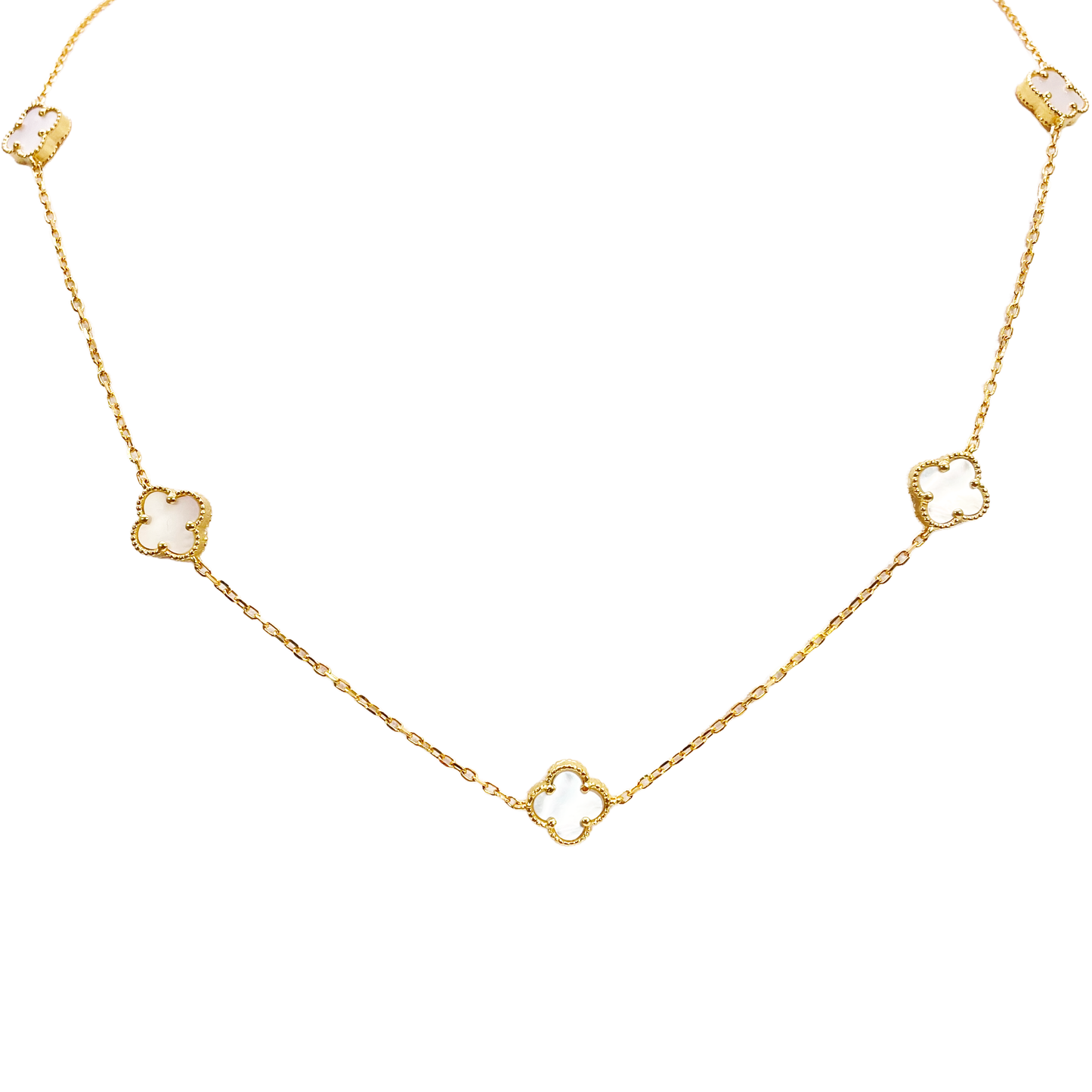 22ct Yellow Gold Mother Of Pearl Clover Necklace 19.5"inches Width 9.4mm