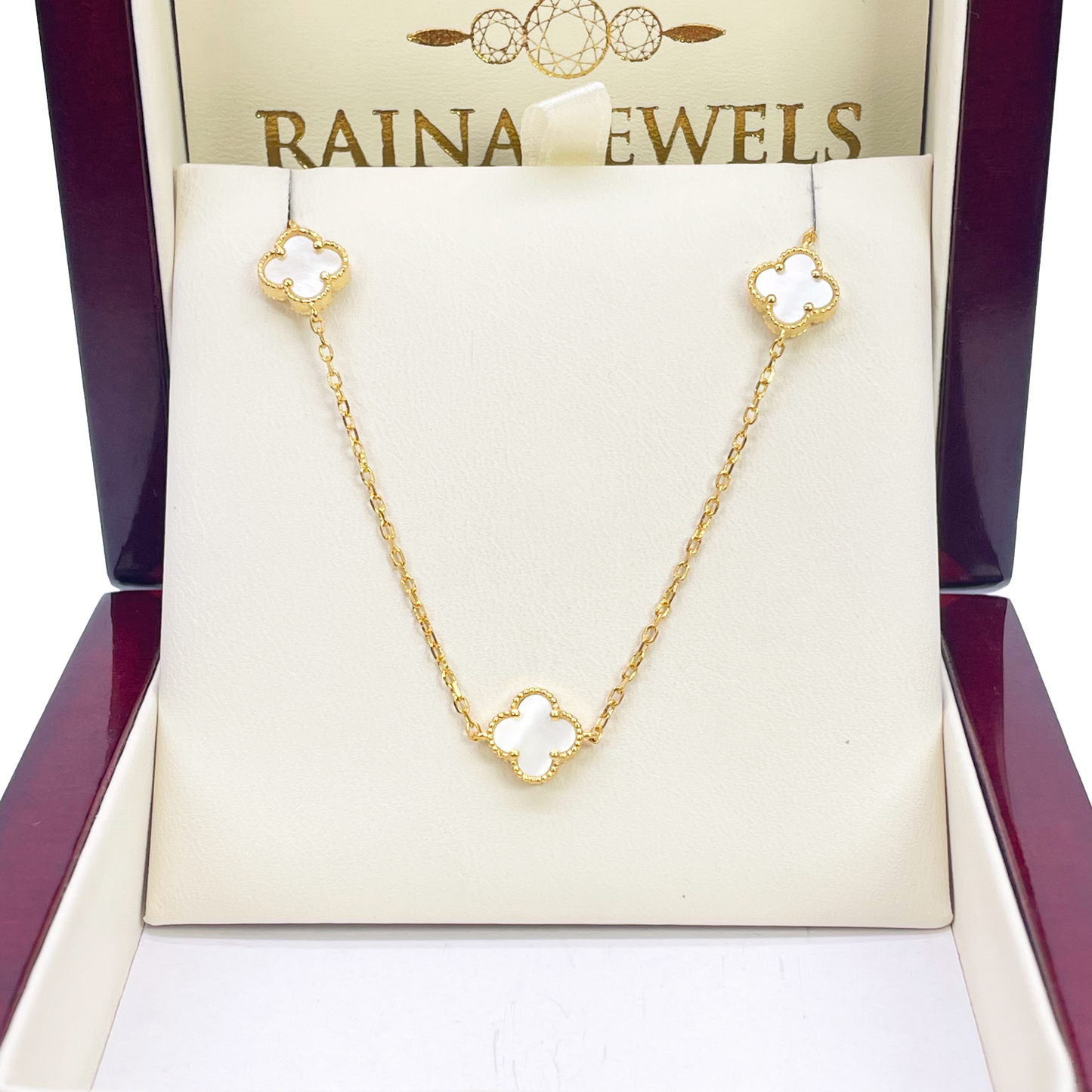 22ct Yellow Gold Mother Of Pearl Clover Necklace 19.5"inches Width 9.4mm