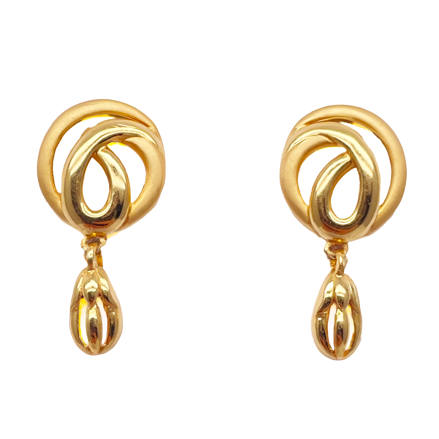 22ct Yellow Gold High Polished & Matt Fancy Drop Earrings 3.3gm