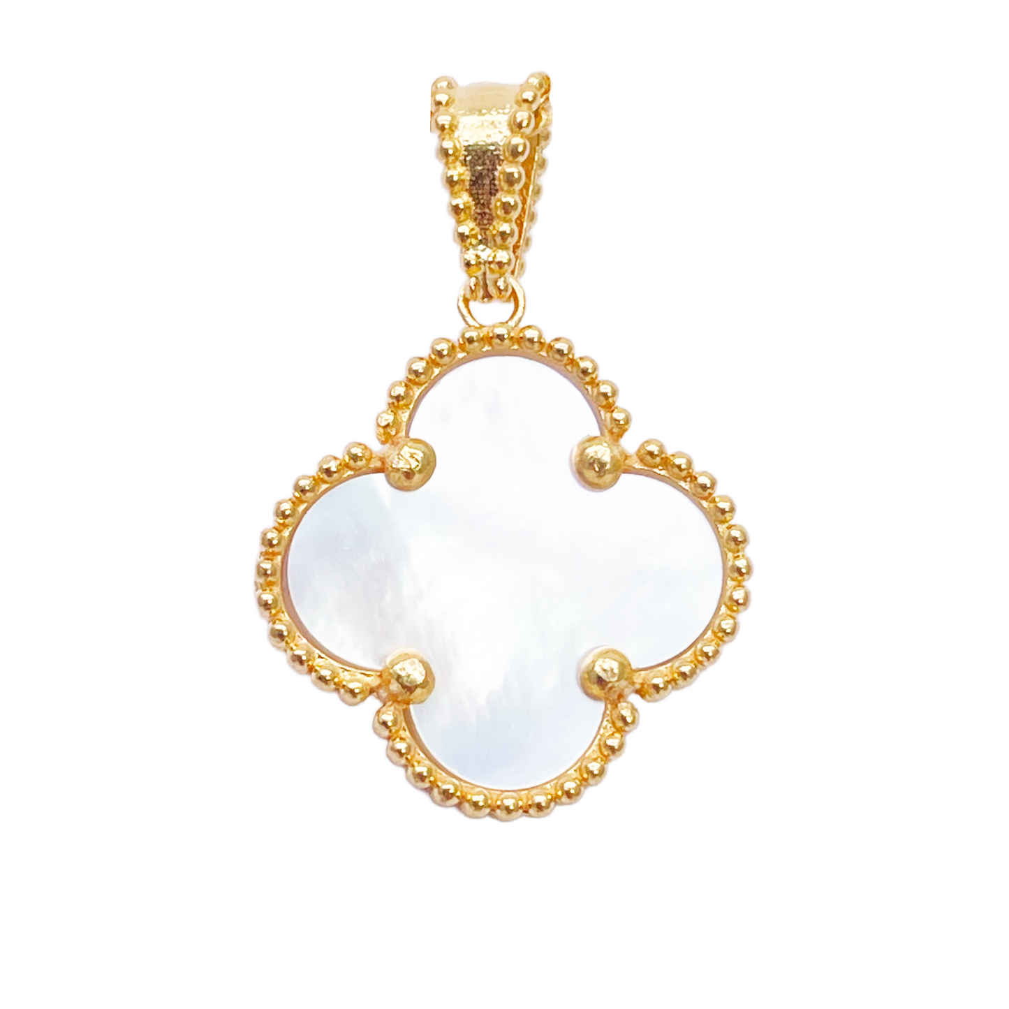 22ct Yellow Gold Mother Of Pearl Clover Pendant 16mm Width