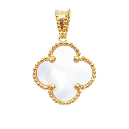 22ct Yellow Gold Mother Of Pearl Clover Pendant 16mm Width