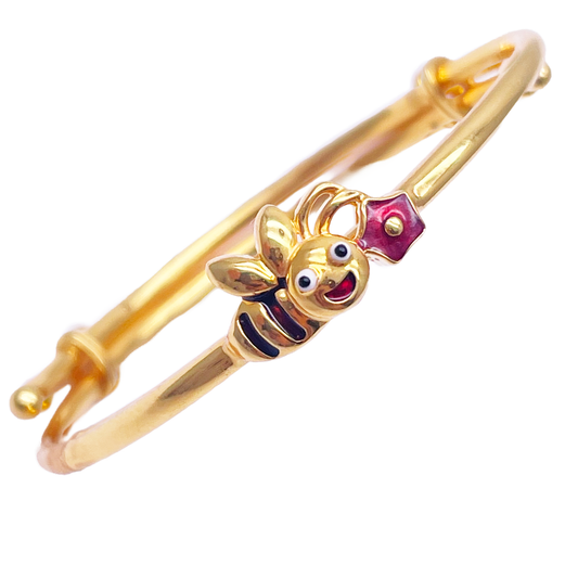 22ct Yellow Gold Bee Design Children's Baby Flexible Bangle/ Bracelet