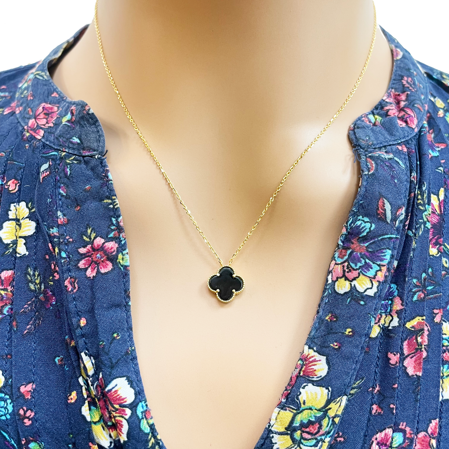 22ct Yellow Gold Black Onyx Clover Necklace, Bracelet & Matching Earrings Set