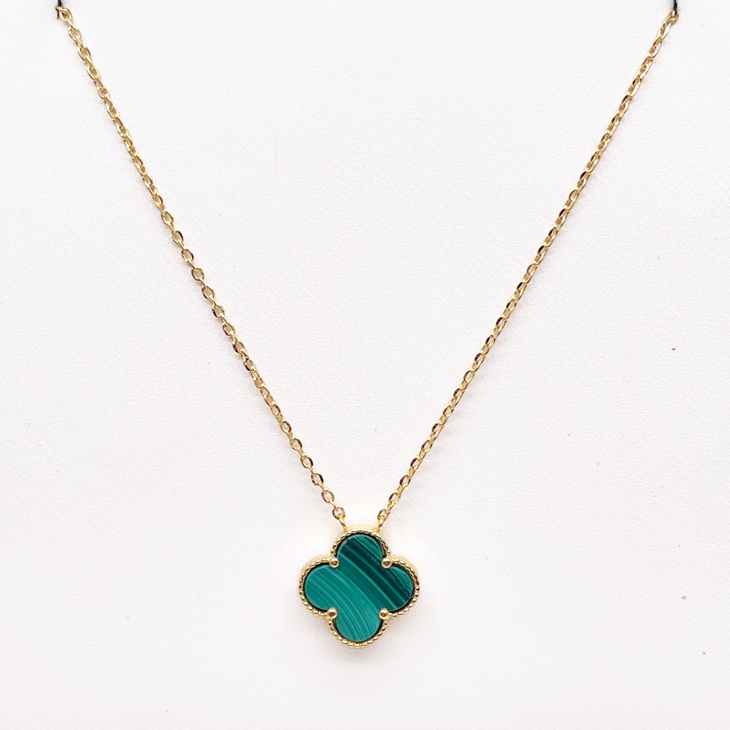 22ct Yellow Gold Malachite Clover Necklace, Bracelet & Matching Earrings Set