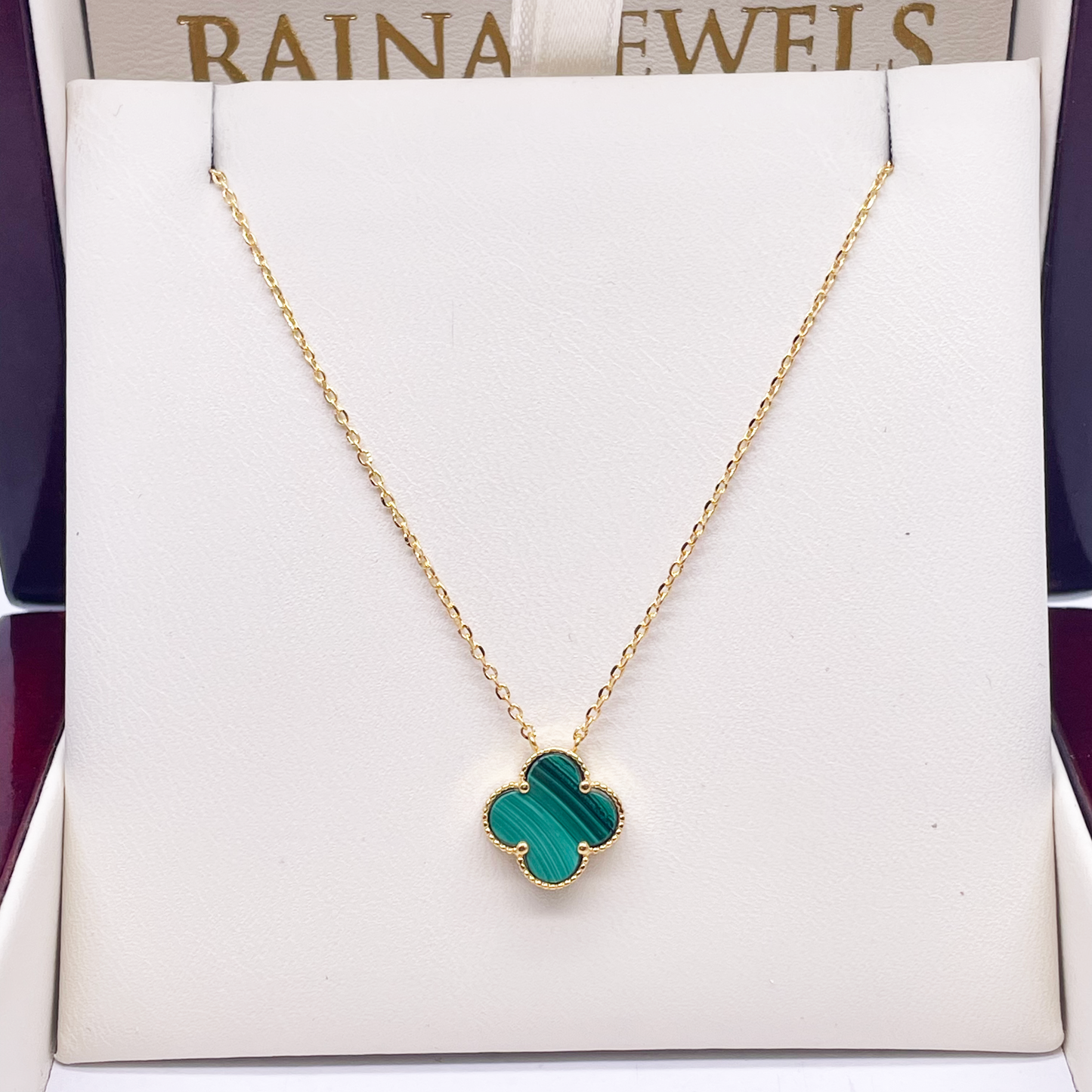 22ct Yellow Gold Malachite Clover Necklace, Bracelet & Matching Earrings Set