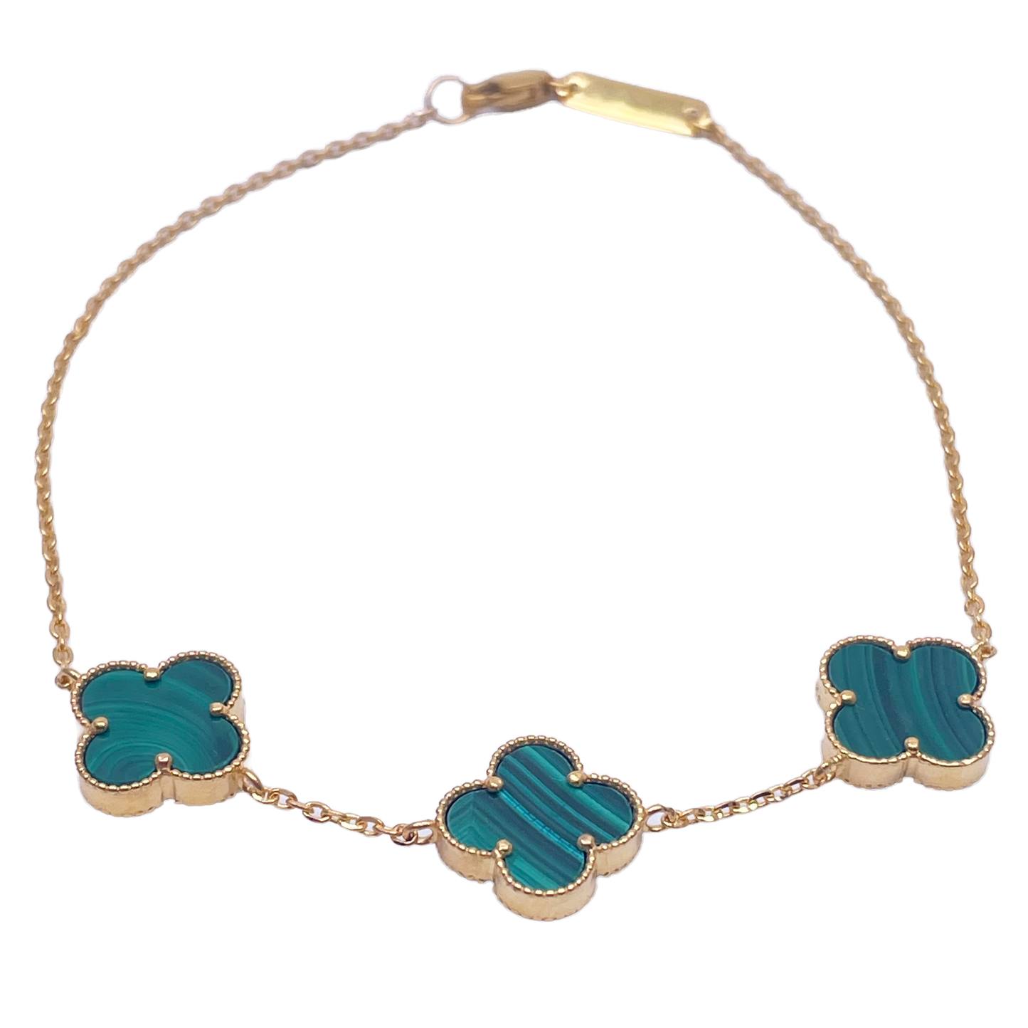 22ct Yellow Gold Malachite Clover Necklace, Bracelet & Matching Earrings Set