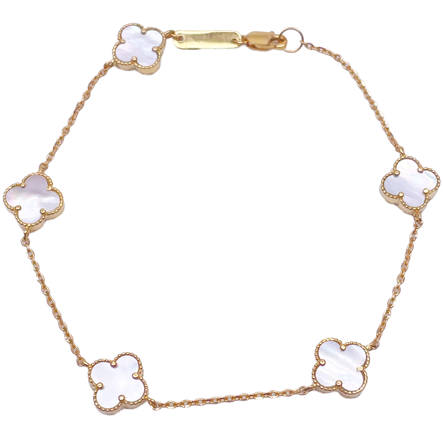 22ct Yellow Gold Clover Mother of Pearl Bracelet 7.5"inches