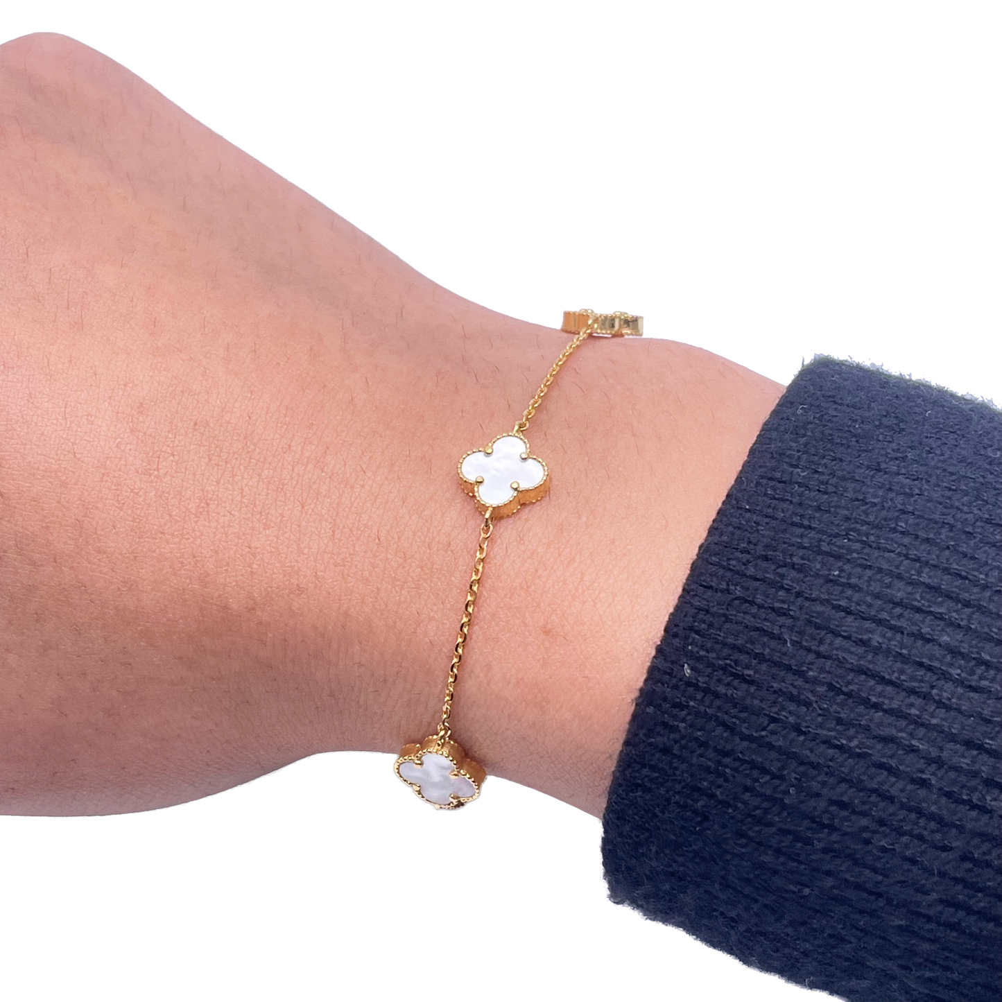 22ct Yellow Gold Clover Mother of Pearl Bracelet 7.5"inches