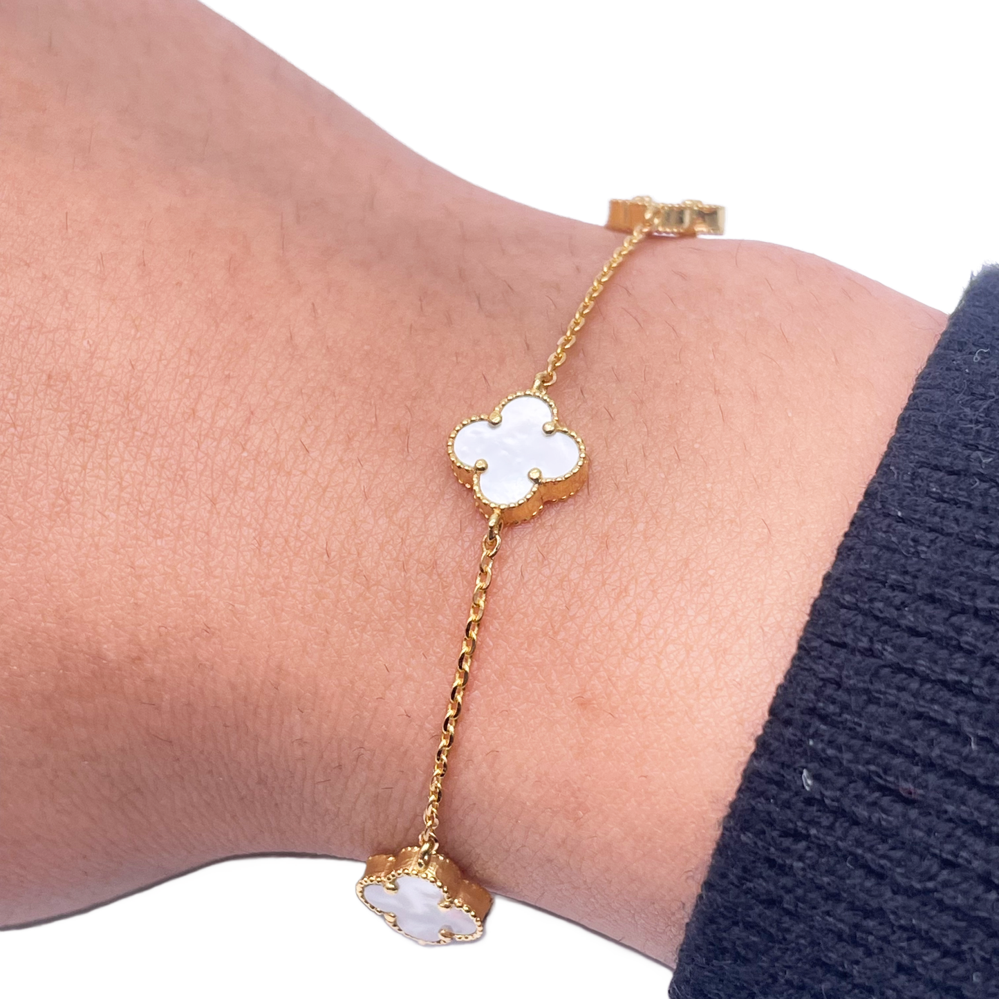 22ct Yellow Gold Clover Mother of Pearl Bracelet 7.5"inches