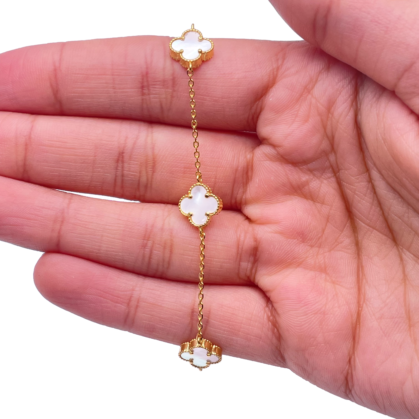 22ct Yellow Gold Clover Mother of Pearl Bracelet 7.5"inches