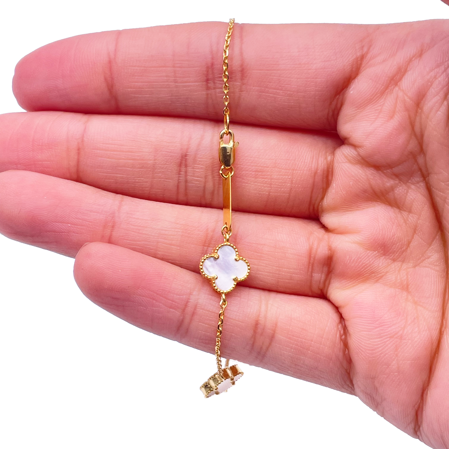 22ct Yellow Gold Clover Mother of Pearl Bracelet 7.5"inches