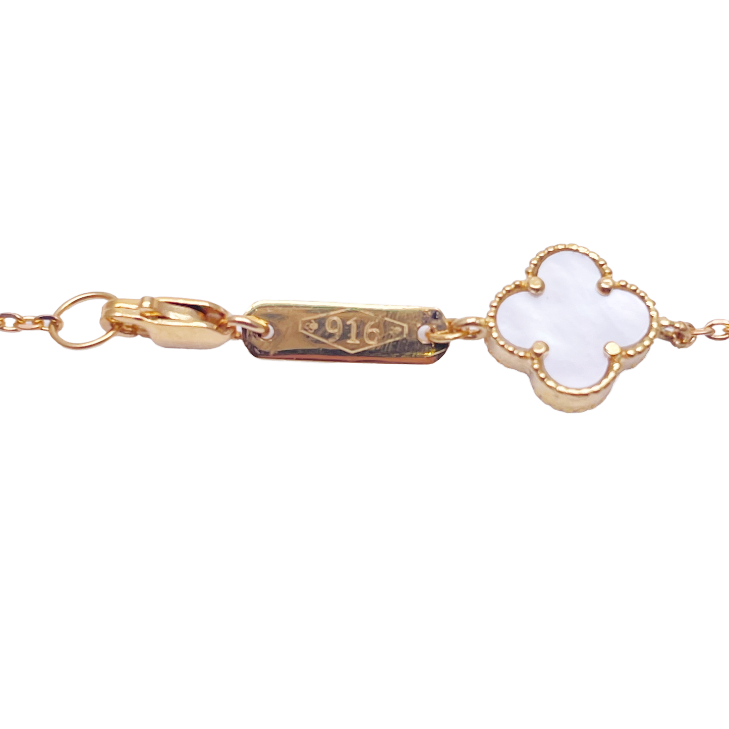 22ct Yellow Gold Clover Mother of Pearl Bracelet 7.5"inches