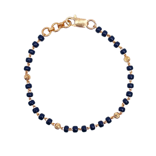 22ct Yellow Gold Children's Bracelet Black & Diamond Cut Gold Beads (Maniya/Manka/Nazariya)