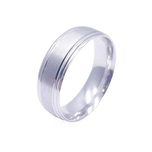 Mens Platinum Wedding Band 7mm Matt Centre & Grooved Edges Heavy Weight  Platinum Ring