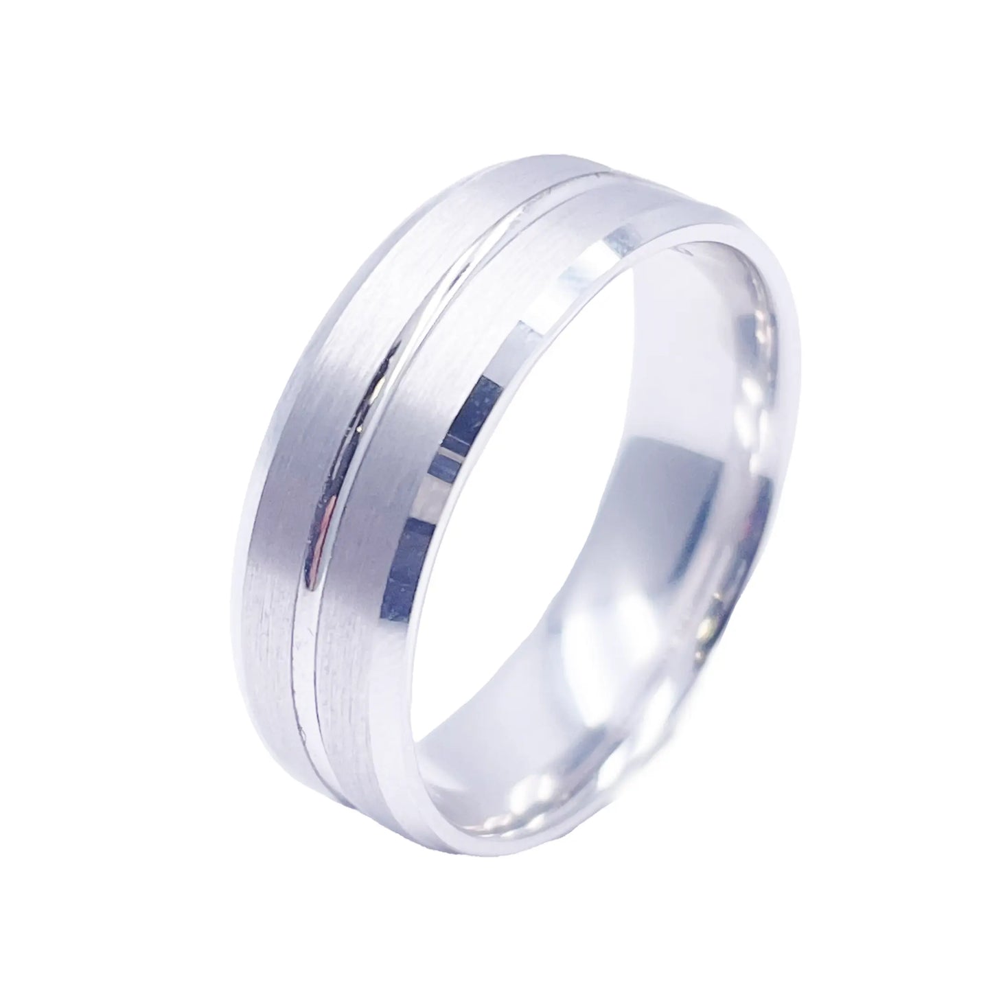 Mens Platinum Wedding Band 7mm Matt with Centre Groove & Bevelled Edges Heavy Weight  Platinum Ring