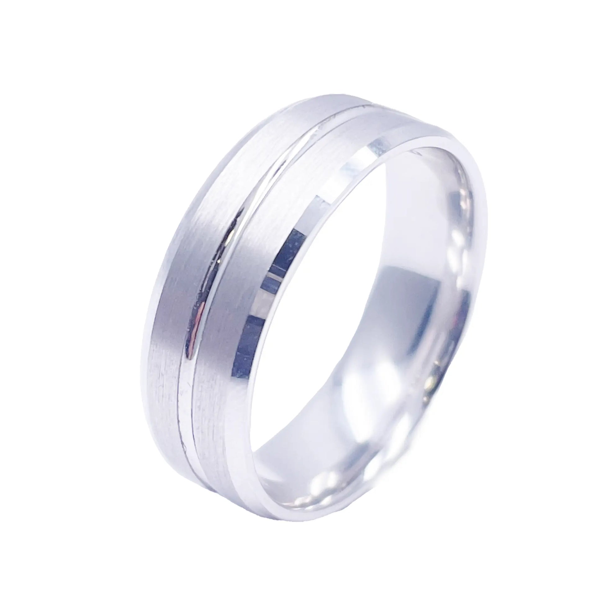 Mens Platinum Wedding Band 7mm Matt with Centre Groove & Bevelled Edges Heavy Weight  Platinum Ring