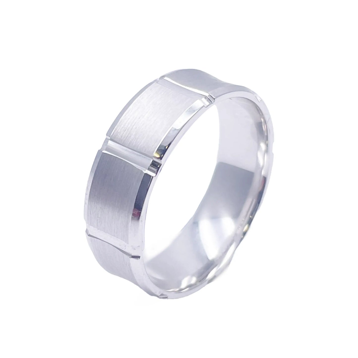 Mens Platinum Wedding Band 7mm Square Matt Finish & Bevelled Edges Heavy Weight 
