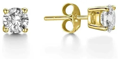 Natural Round Diamond Solitaire 4-Claw 1.00ct Pair Stud Earrings GIA Certified 