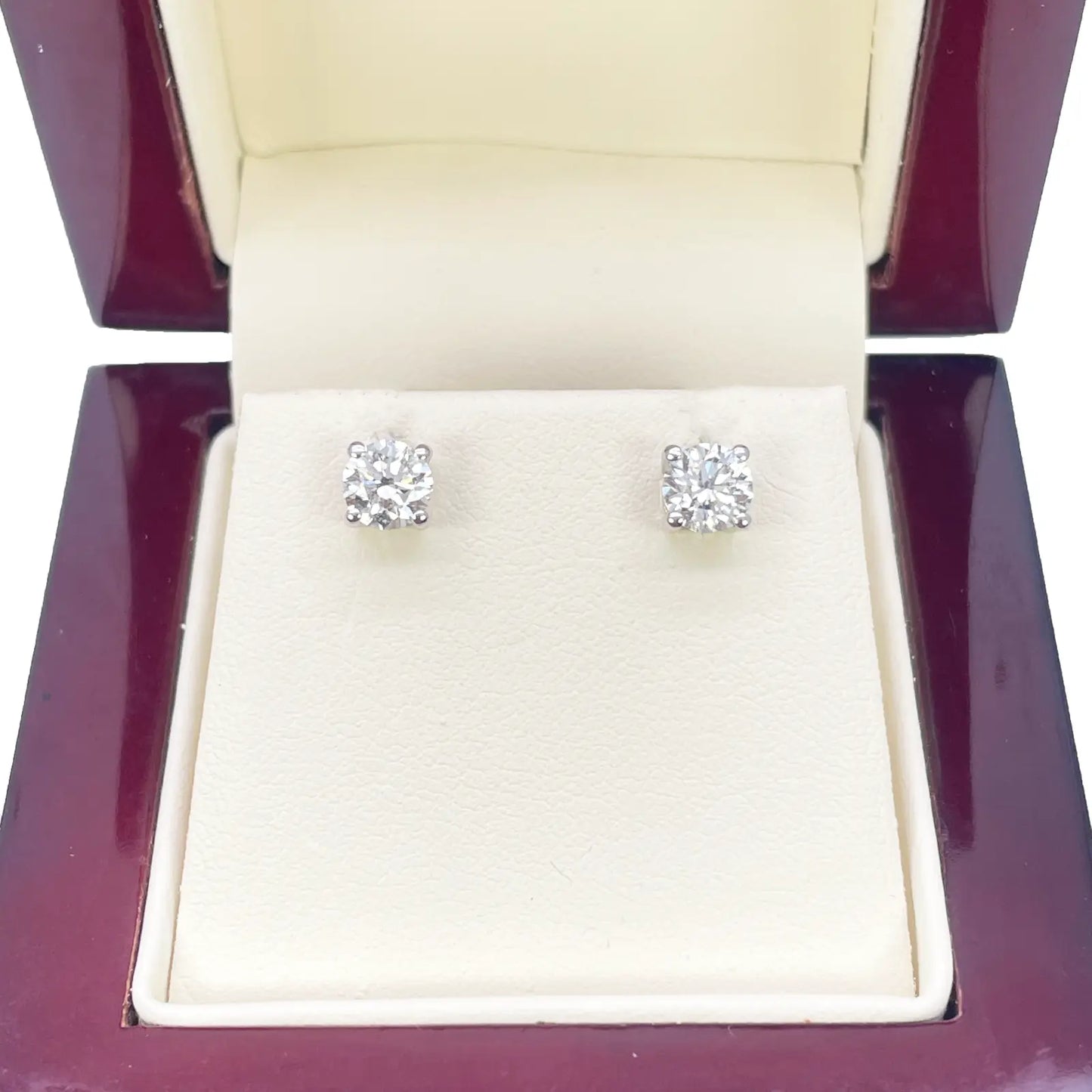Natural Round Diamond Solitaire 4-Claw 1.00ct Pair Stud Earrings GIA Certified 