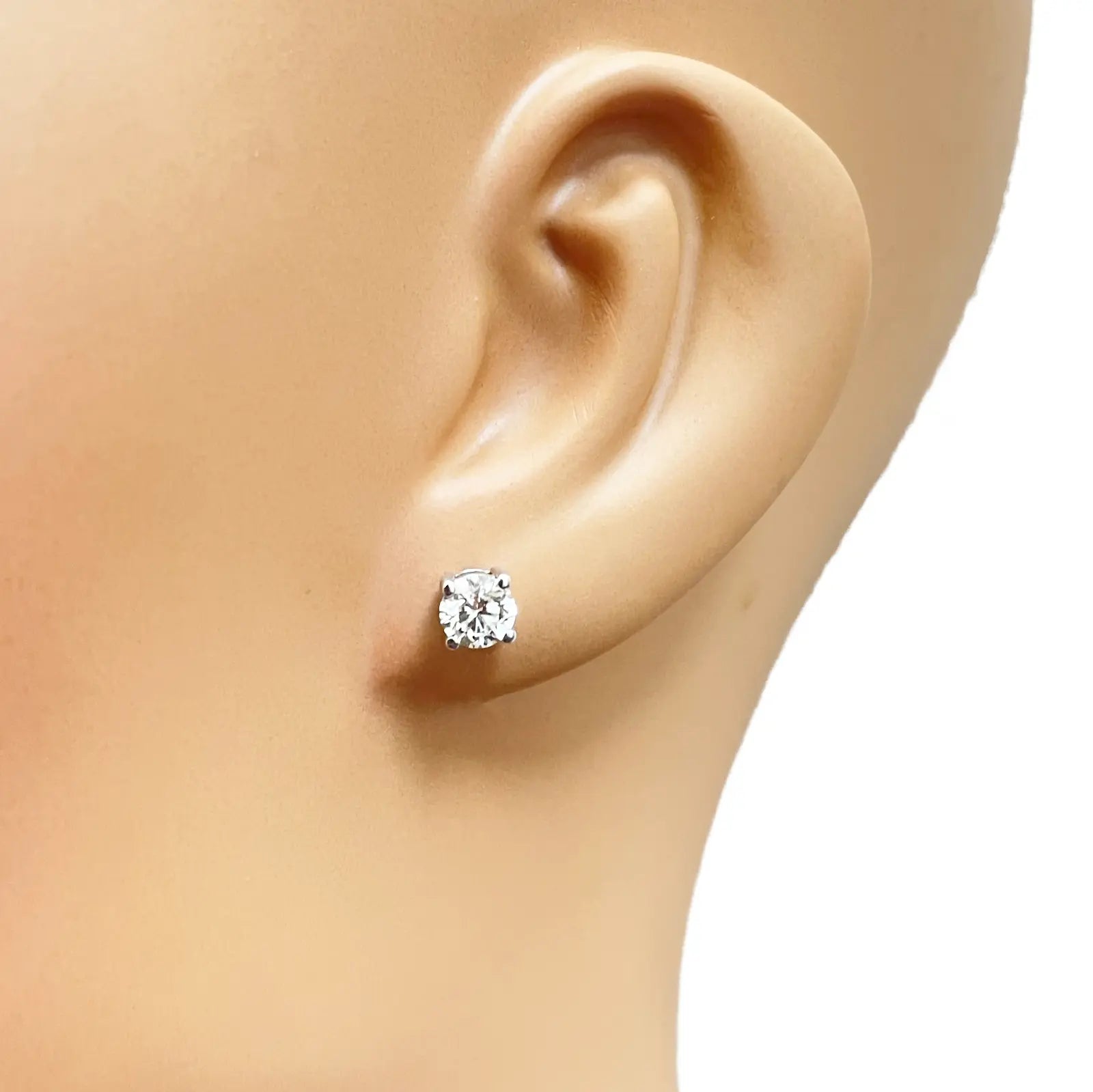 Natural Round Diamond Solitaire 4-Claw 1.00ct Pair Stud Earrings GIA Certified 