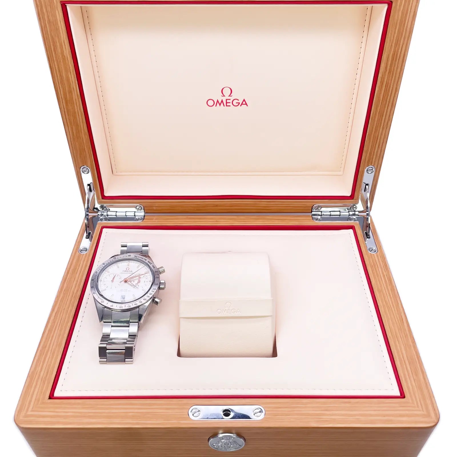 Omega Silver Stainless Steel Speedmaster '57 Co-Axial Chronograph With Watch Box 