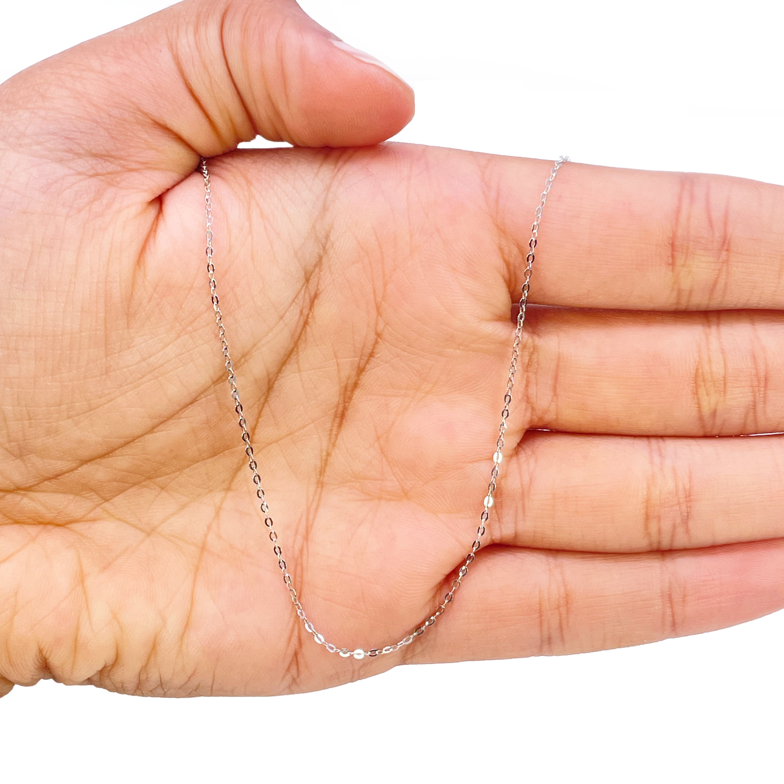 Platinum Cable Trace Link Chain Necklace 16 Inches 0.9mm Width 