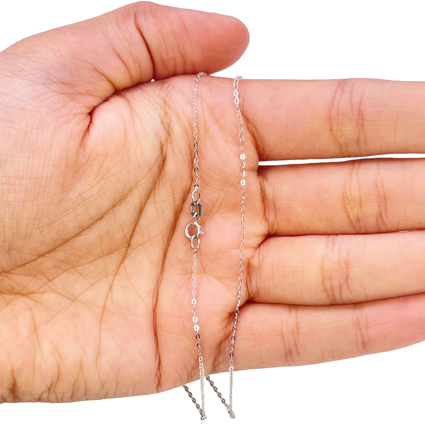 Platinum Cable Trace Link Chain Necklace 16 Inches 0.9mm Width 