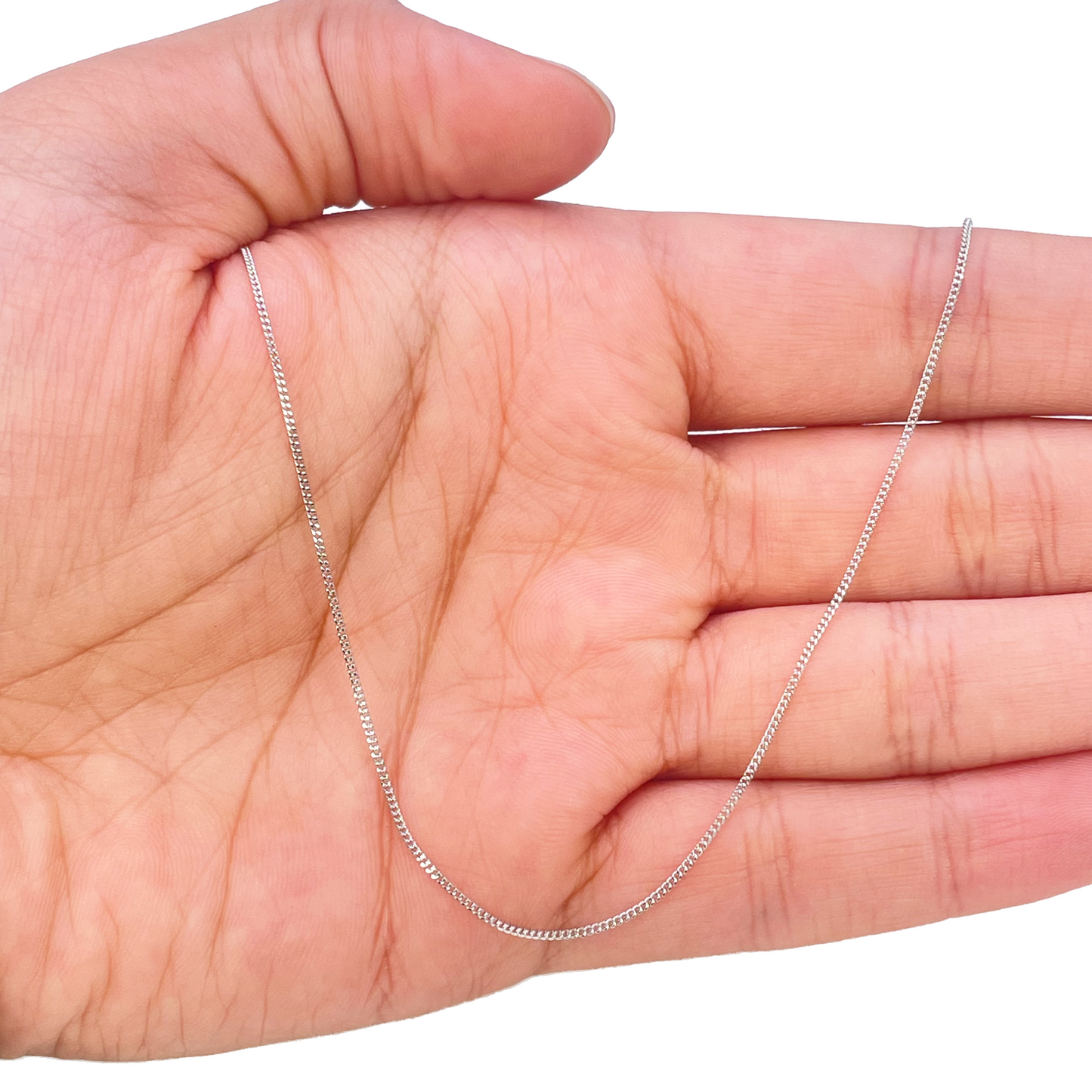 Platinum Curb Chain Necklace 18 Inches 0.8mm Width 