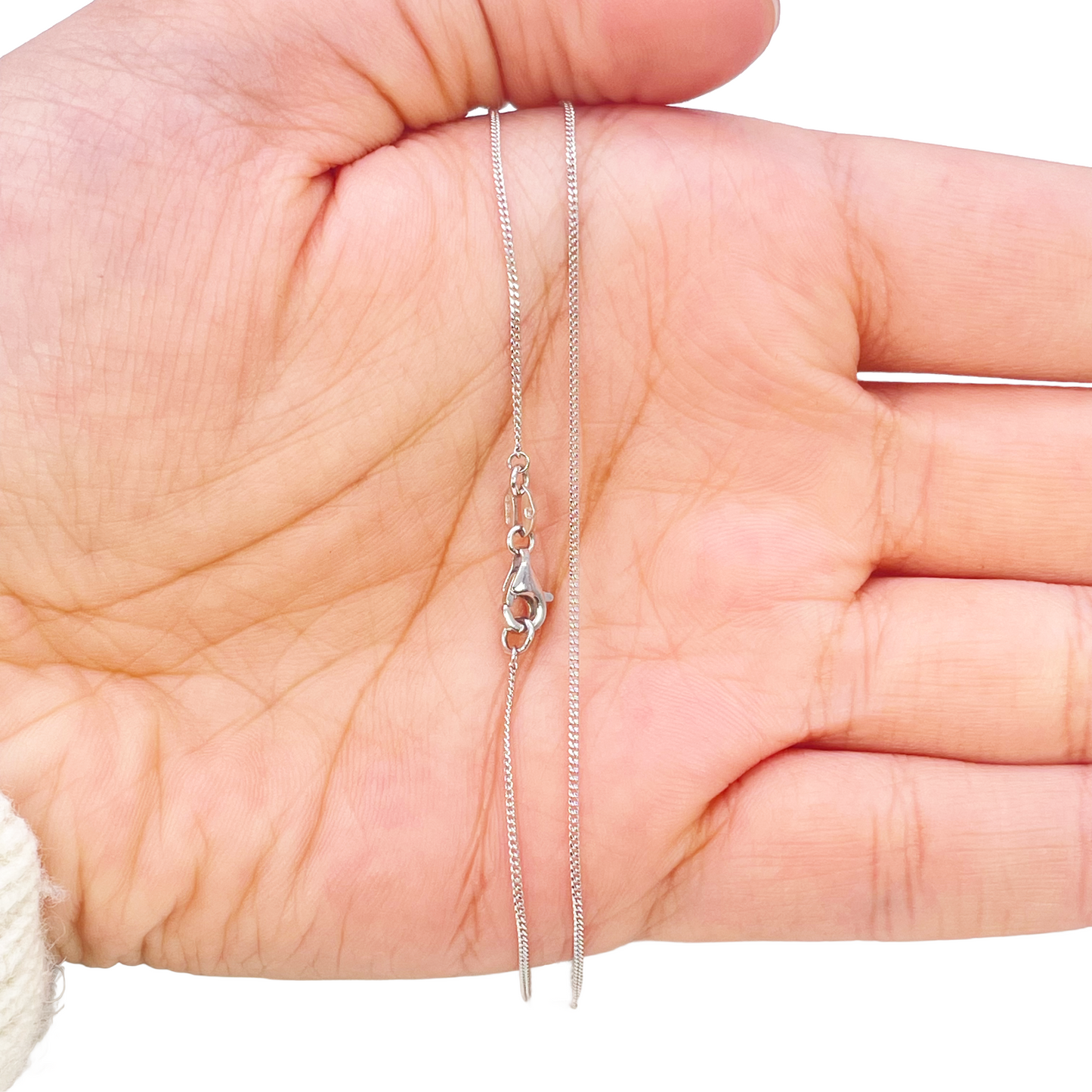 Platinum Curb Chain Necklace 18 Inches 0.8mm Width 