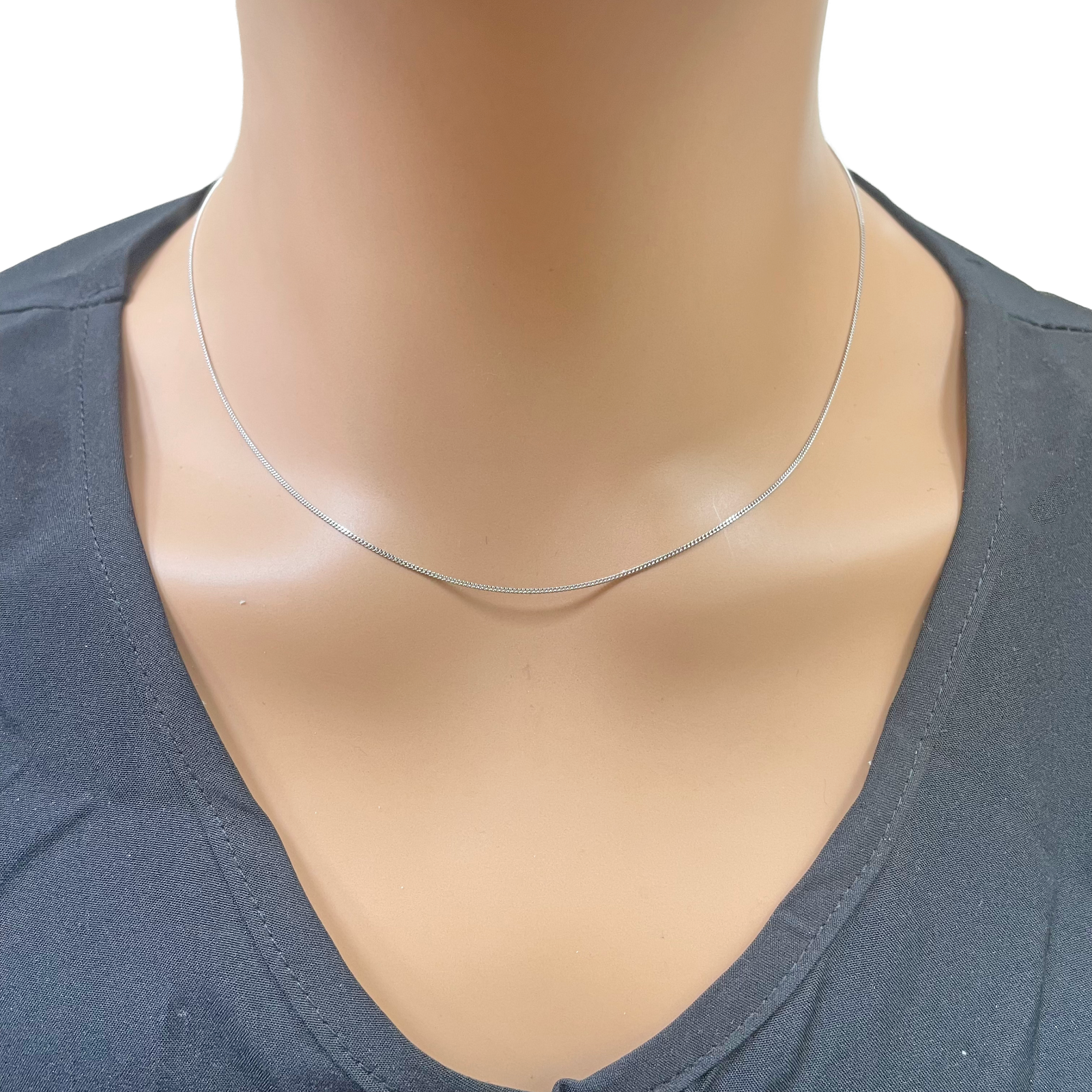 Platinum Curb Chain Necklace 18 Inches 0.8mm Width 