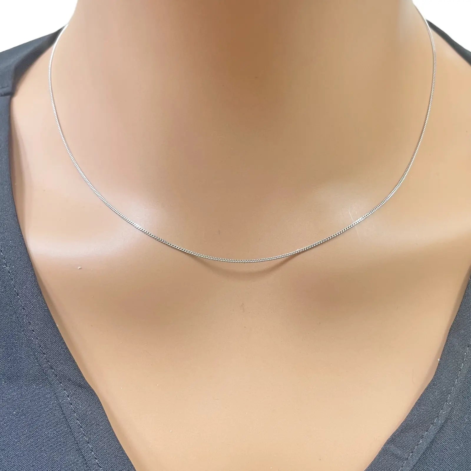 Platinum Curb Chain Necklace 18 Inches 0.8mm Width 
