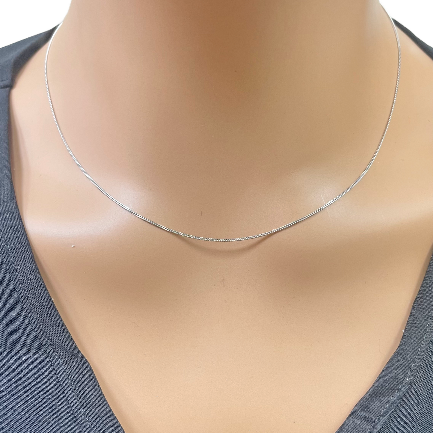 Platinum Curb Chain Necklace 18 Inches 0.8mm Width 