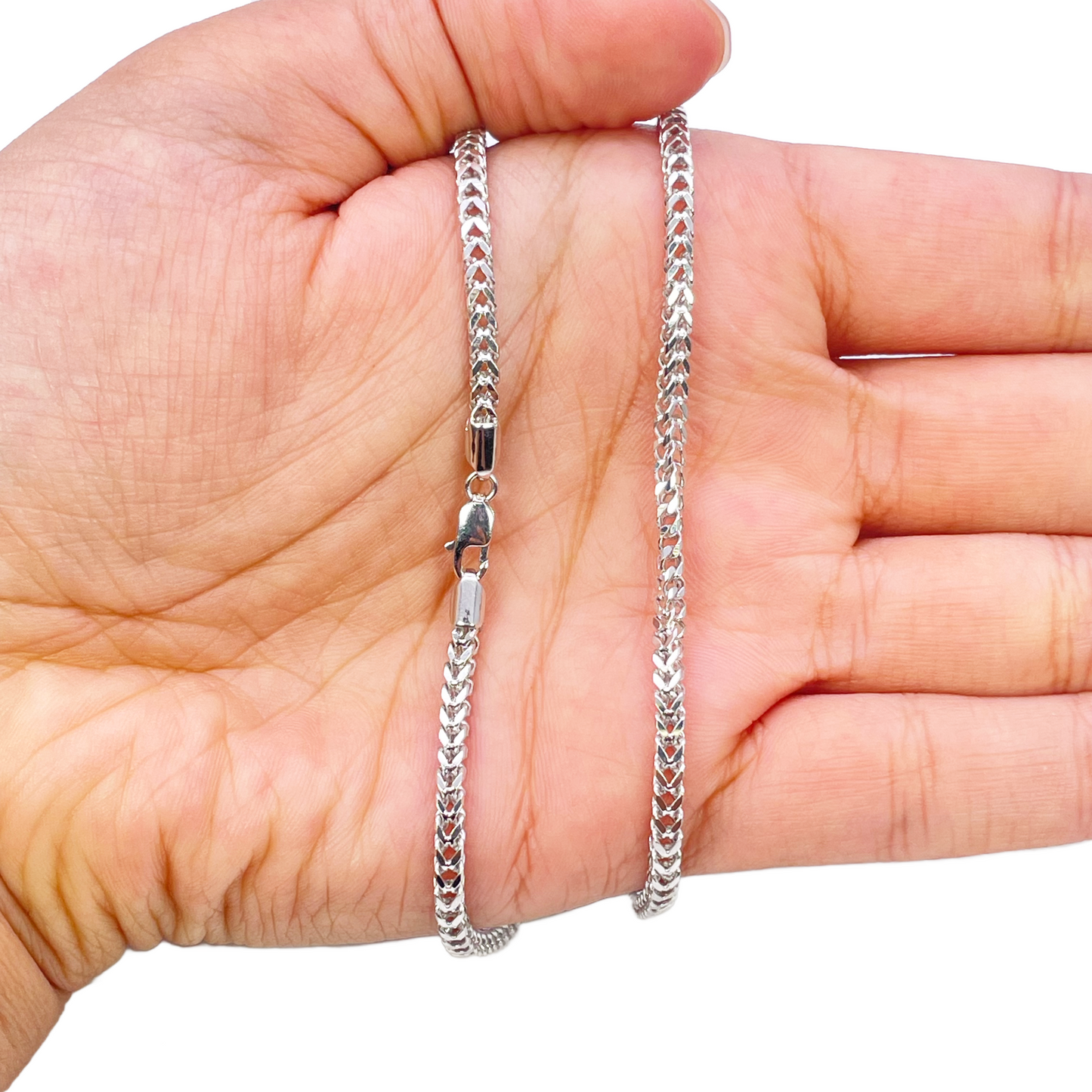 Platinum Foxtail Chain Necklace 23" Inches & 2.6mm Width  Diamond Bracelets