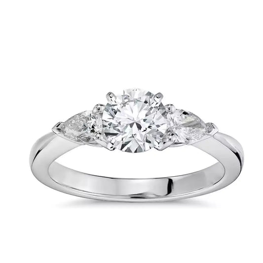 Platinum Round & Pear Natural Diamond Claw Set Trilogy Ring 0.95ct GIA Certified  Diamond Ring