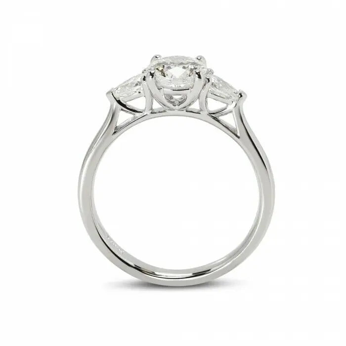 Platinum Round & Pear Natural Diamond Claw Set Trilogy Ring 0.95ct GIA Certified  Diamond Ring
