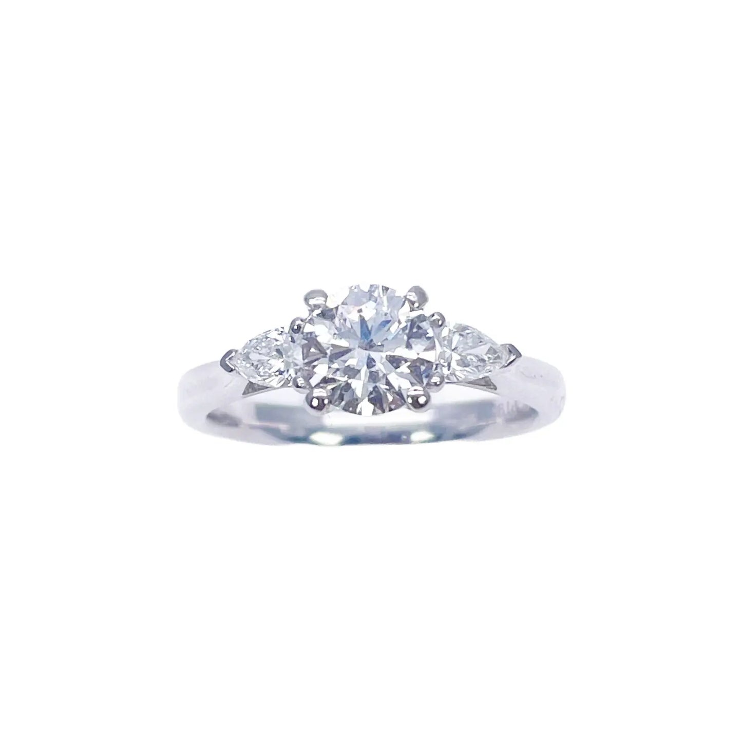Platinum Round & Pear Natural Diamond Claw Set Trilogy Ring 0.95ct GIA Certified  Diamond Ring