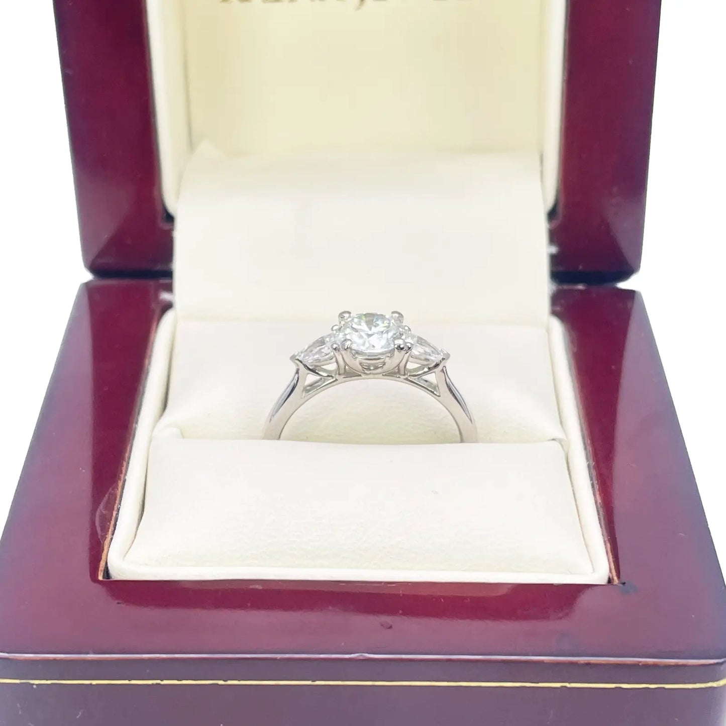 Platinum Round & Pear Natural Diamond Claw Set Trilogy Ring 0.95ct GIA Certified  Diamond Ring