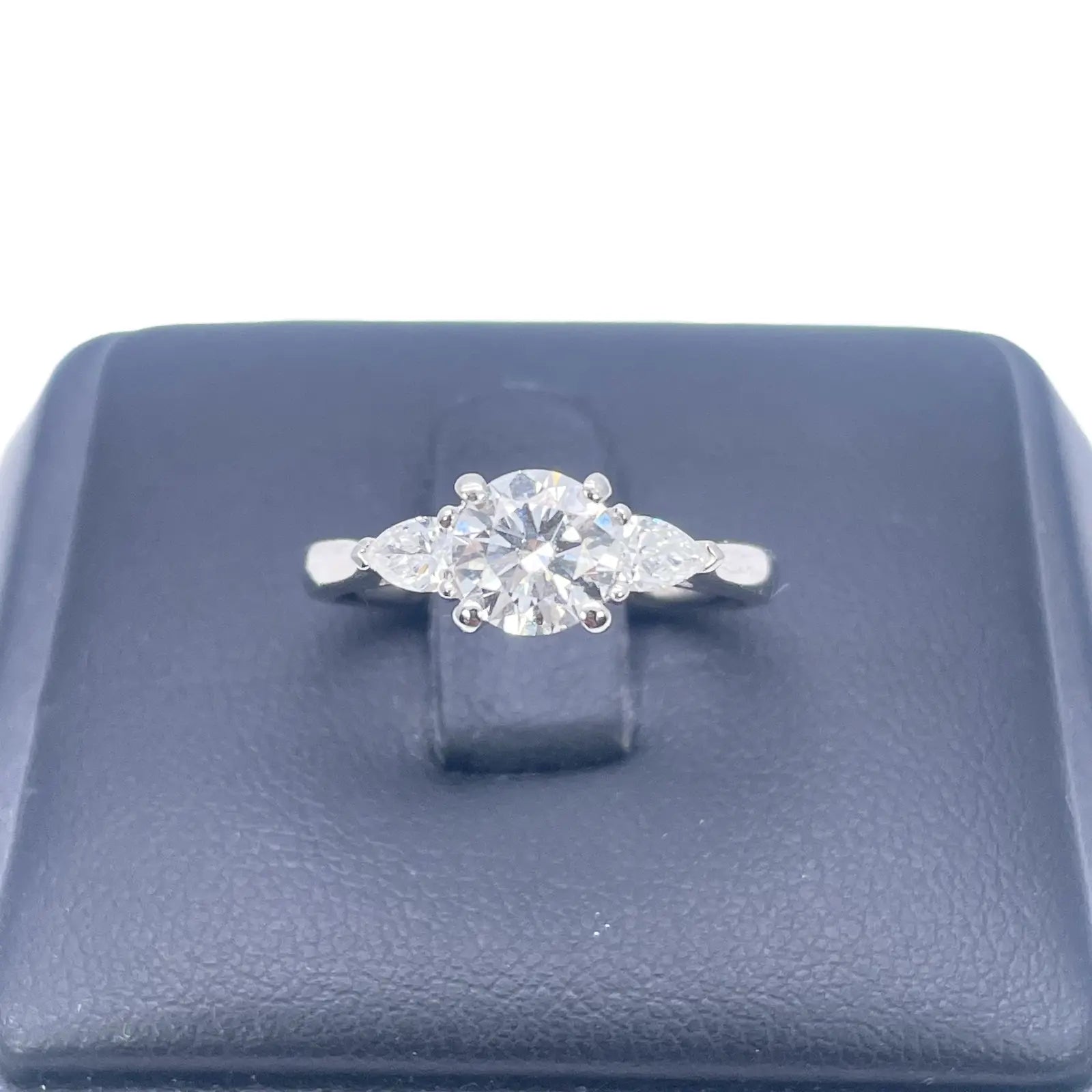 Platinum Round & Pear Natural Diamond Claw Set Trilogy Ring 0.95ct GIA Certified  Diamond Ring