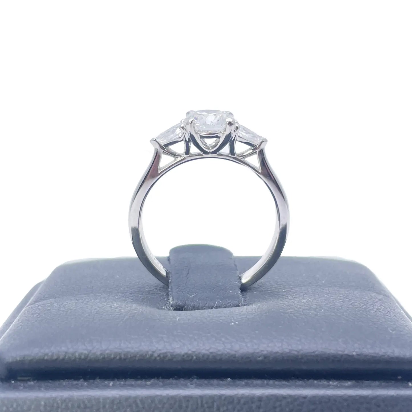 Platinum Round & Pear Natural Diamond Claw Set Trilogy Ring 0.95ct GIA Certified  Diamond Ring