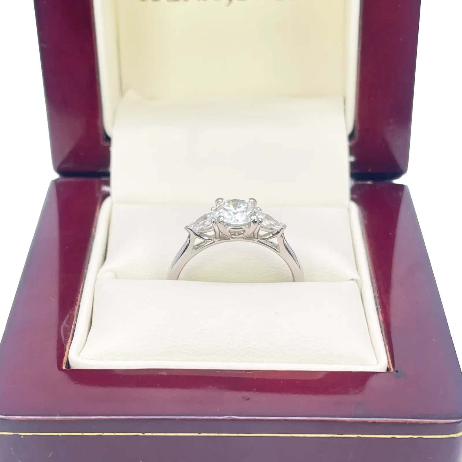 Platinum Round & Pear Natural Diamond Claw Set Trilogy Ring 1.25ct GIA Certified  Diamond Ring
