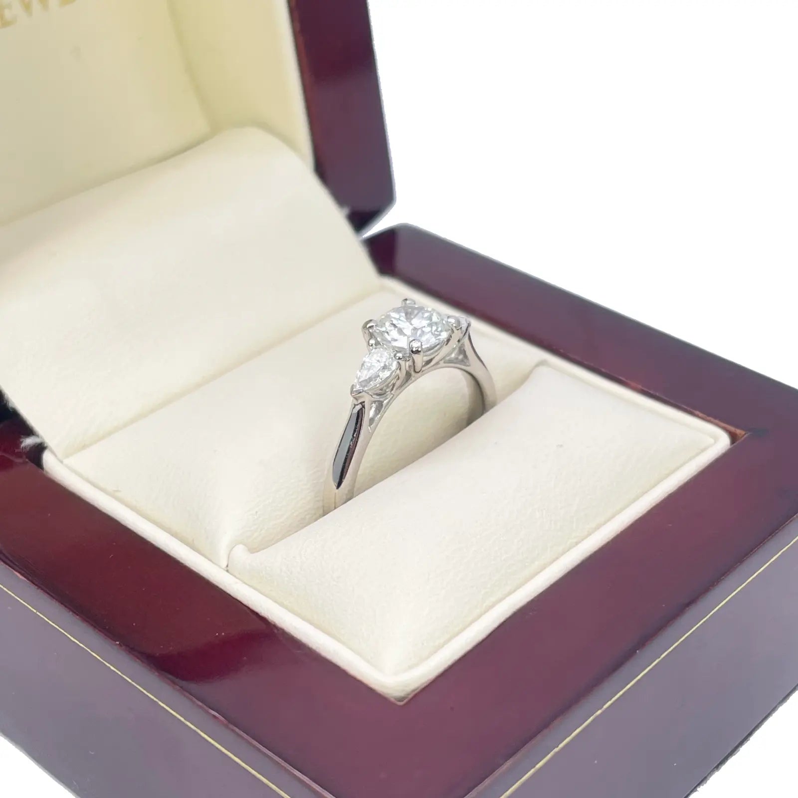 Platinum Round & Pear Natural Diamond Claw Set Trilogy Ring 1.25ct GIA Certified  Diamond Ring
