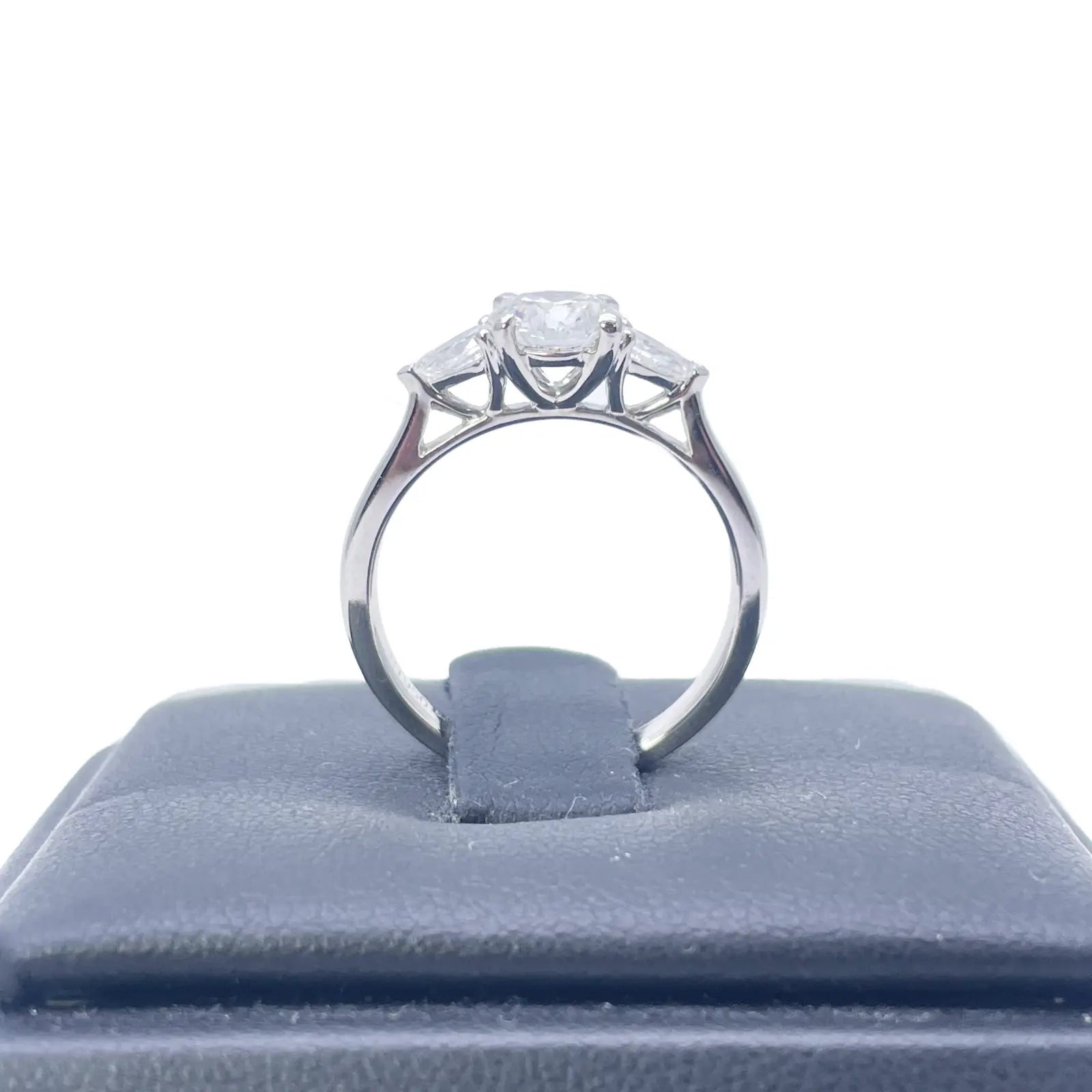 Platinum Round & Pear Natural Diamond Claw Set Trilogy Ring 1.25ct GIA Certified  Diamond Ring