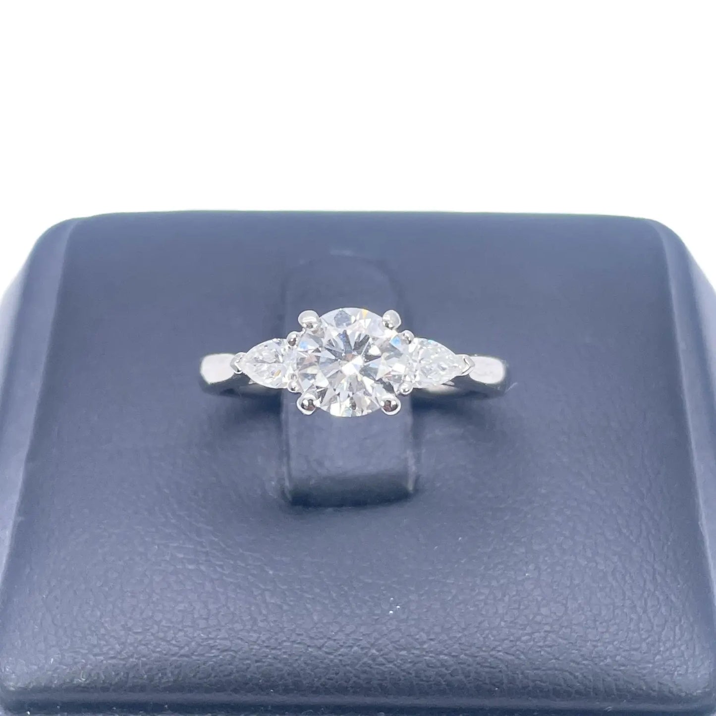 Platinum Round & Pear Natural Diamond Claw Set Trilogy Ring 1.25ct GIA Certified  Diamond Ring