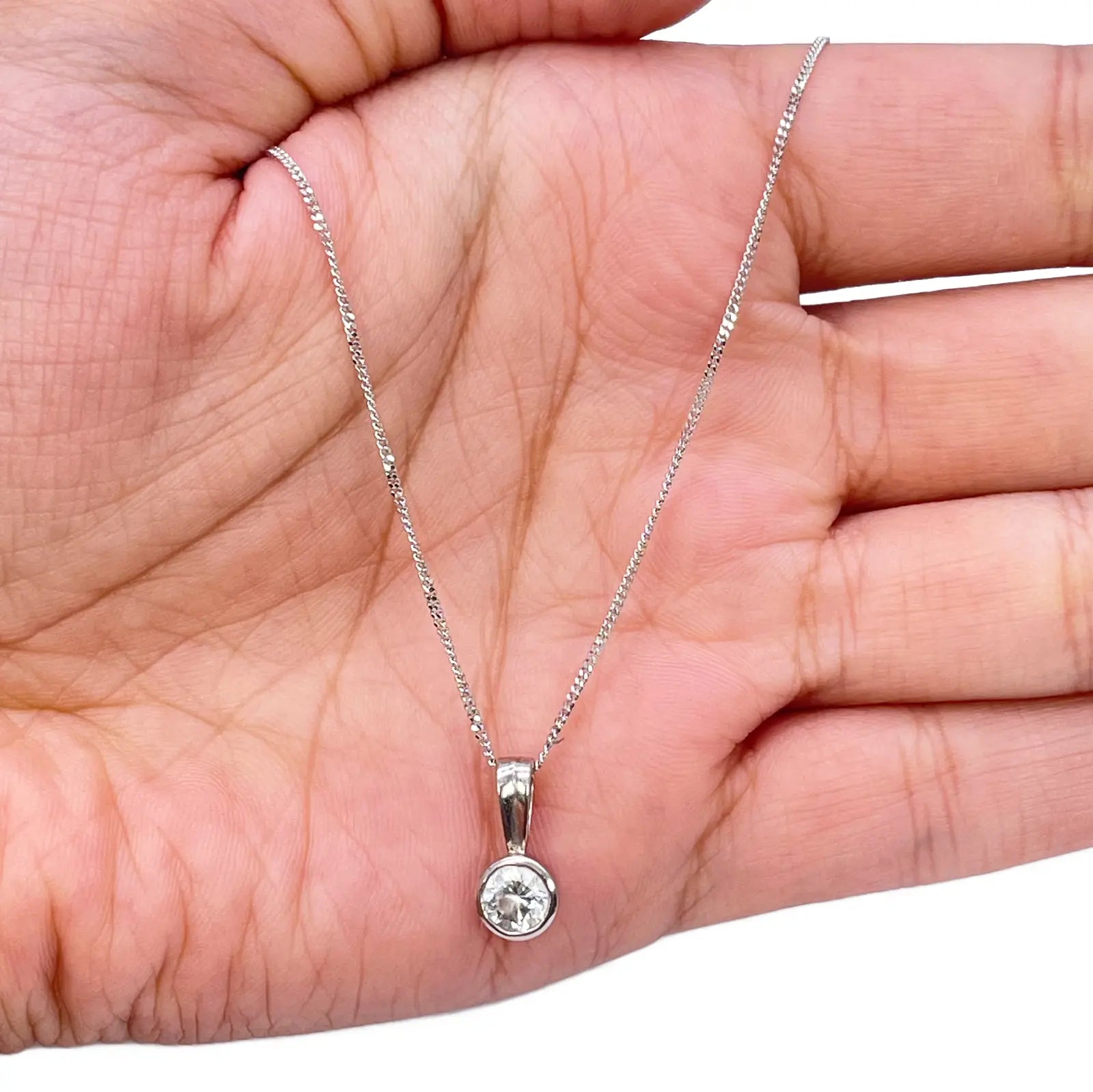 Round Natural Diamond Solitaire Bezel Rubover Set Pendant & Chain 0.30ct GIA Certified 