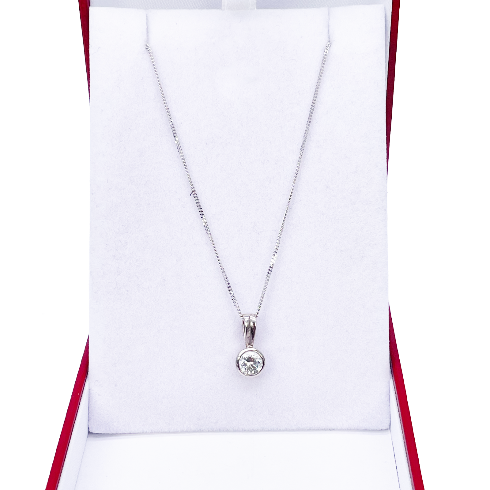Round Natural Diamond Solitaire Bezel Rubover Set Pendant & Chain 0.30ct GIA Certified 